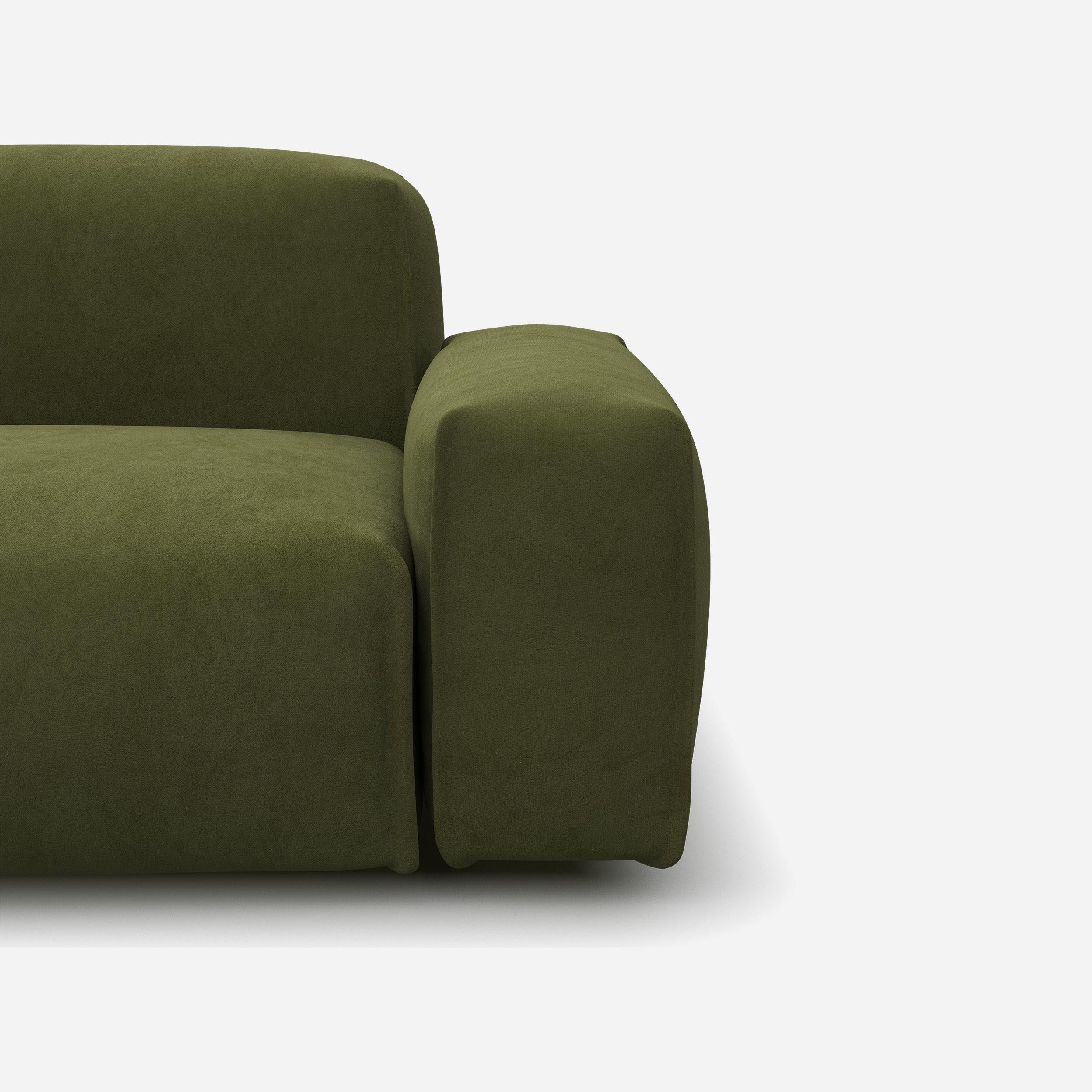 Float 3 Seater RH Chaise Sofa | Dark Green Velvet