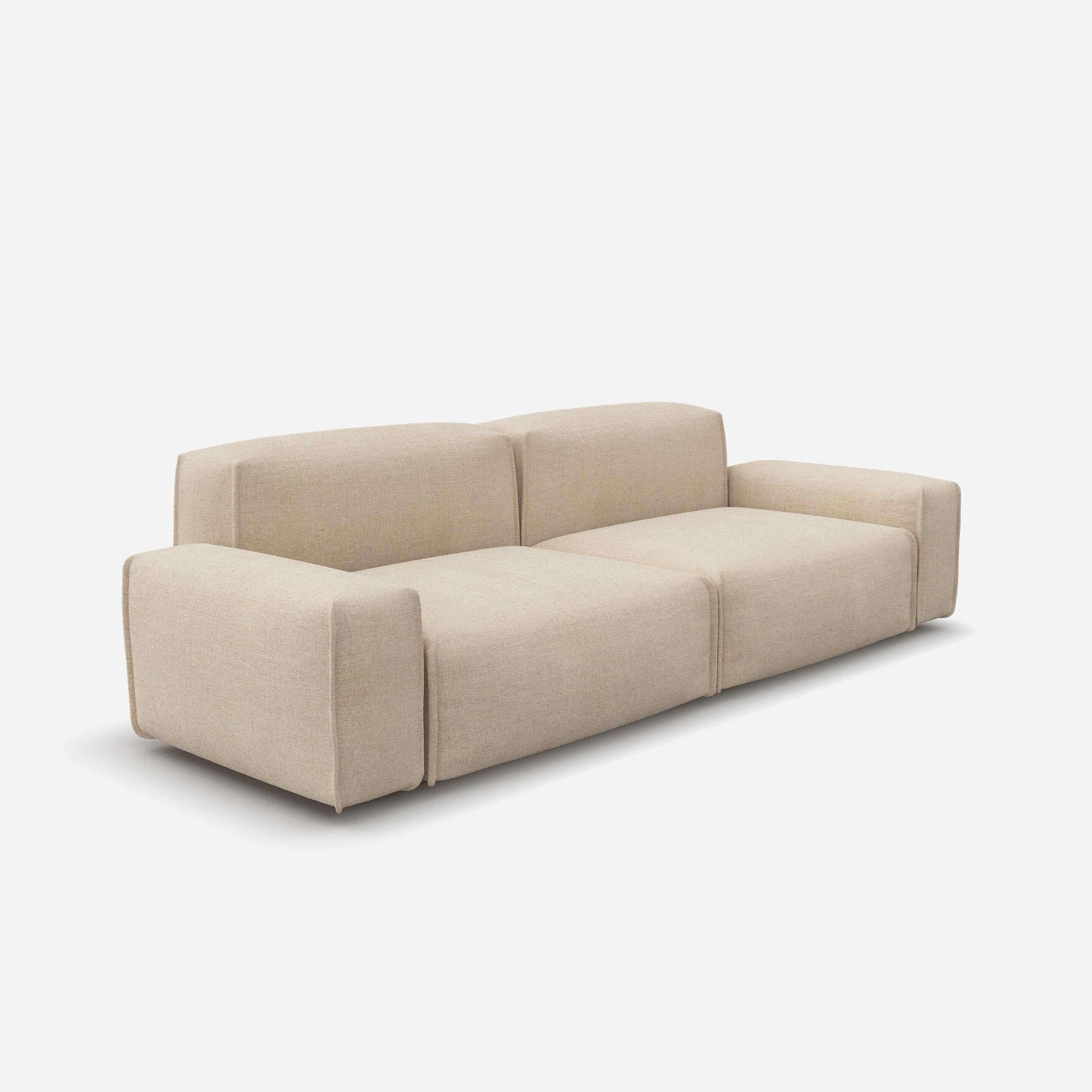 Cozmo Sofas - Float 3 Seater Sofa - Cream Textured Weave - Black Legs - Side angle view
