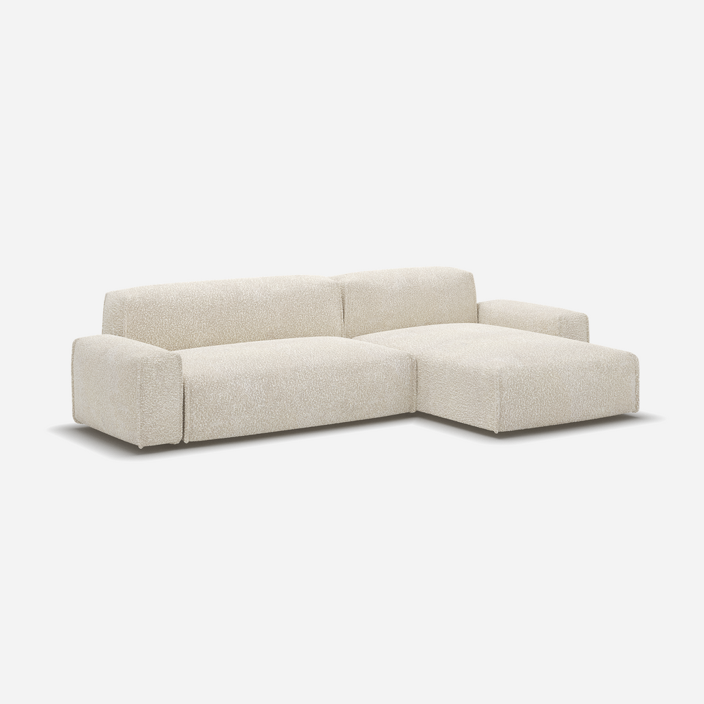Float 4 Seater RH Chaise Sofa | Ecru Boucle | Natural Trim
