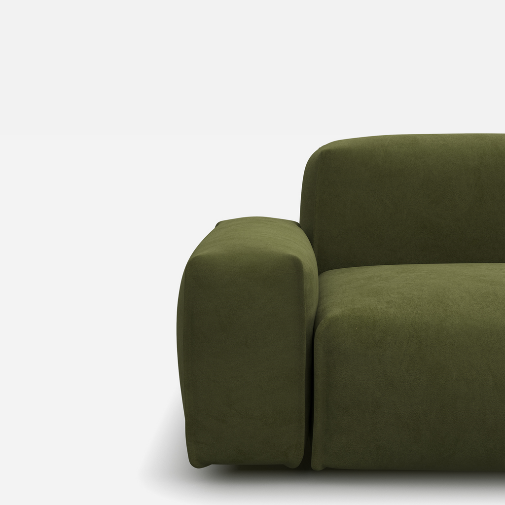 Float Dark Green Velvet Jacket Natural Trim 1.5 Seater Sofa Set