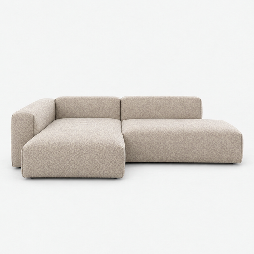 Float 4 Seater Open Chaise Sofa - Cream Textured Weave, Left Hand - front