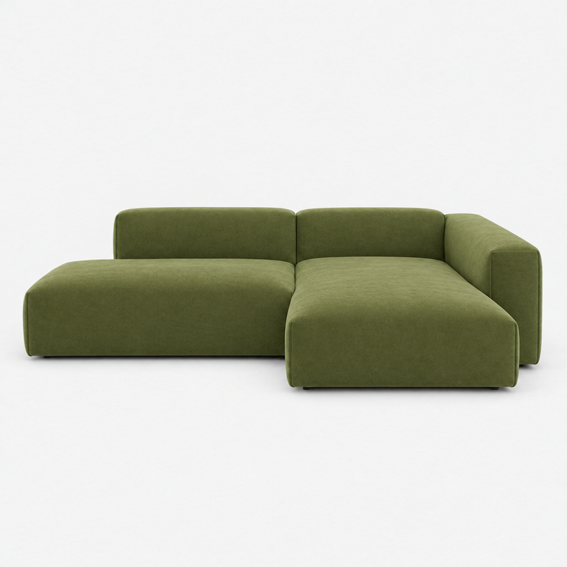 Float 4 Seater Open Chaise Sofa - Dark Green Velvet, Right Hand - front