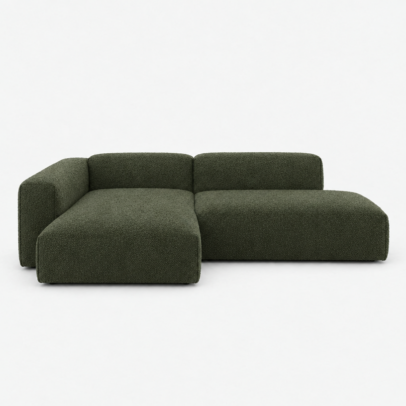 Float 4 Seater Open Chaise Sofa - Green Boucle II, Left Hand - front