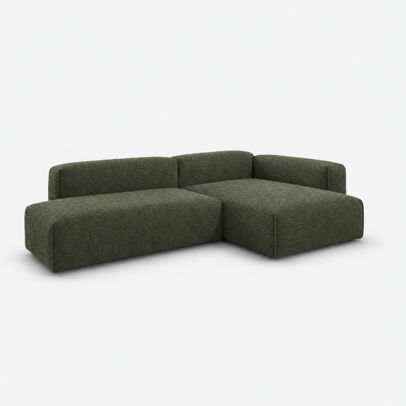 Float 4 Seater Open Chaise Sofa - Green Boucle II, Right Hand - 3/4 view