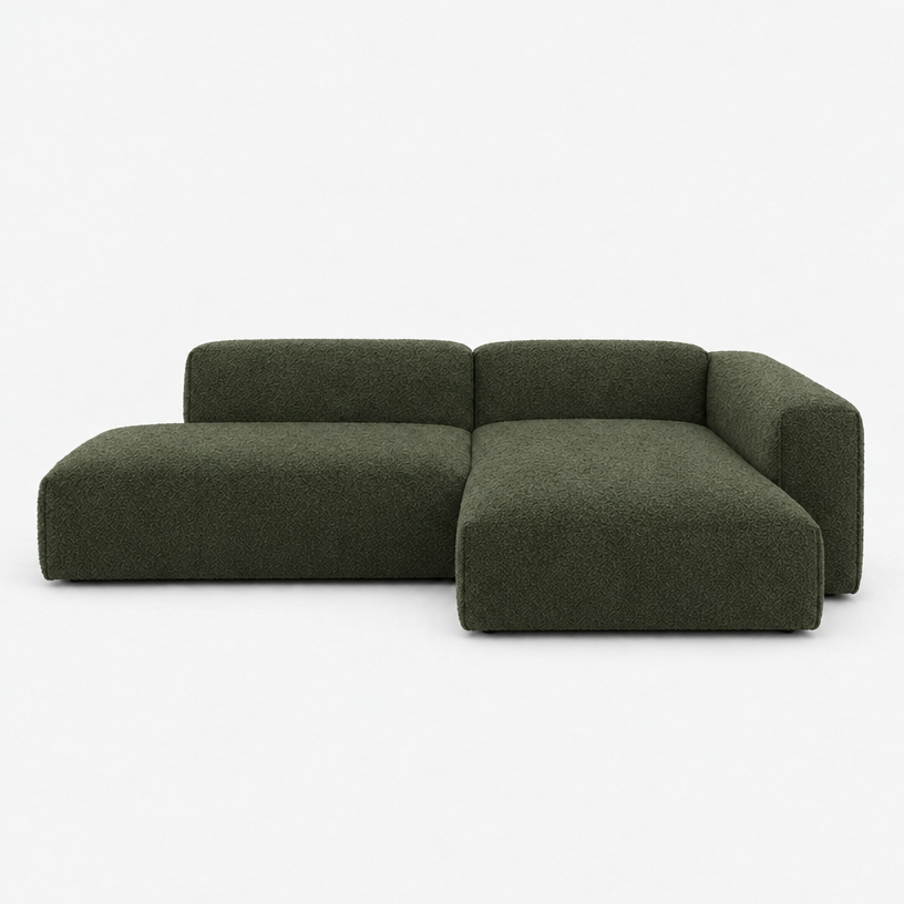Float 4 Seater Open Chaise Sofa - Green Boucle II, Right Hand - front