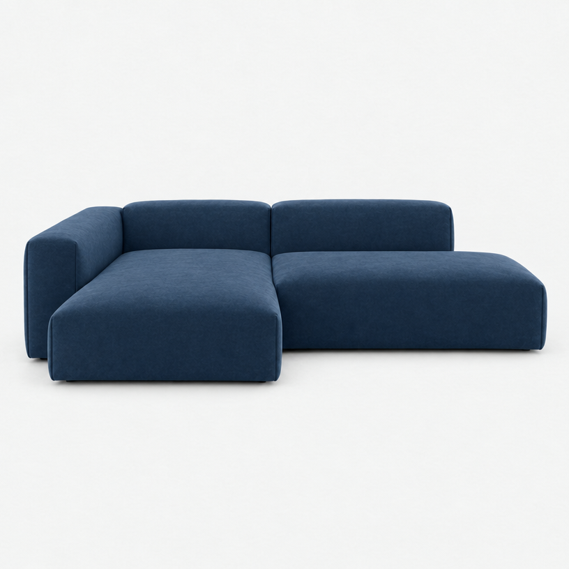 Float 4 Seater Open Chaise Sofa - Midnight Blue Velvet, Left Hand - front