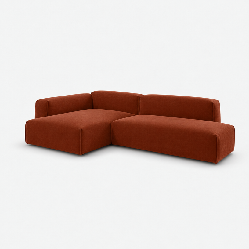 Float 4 Seater Open Chaise Sofa - Rust Velvet, Left Hand - 3/4 view