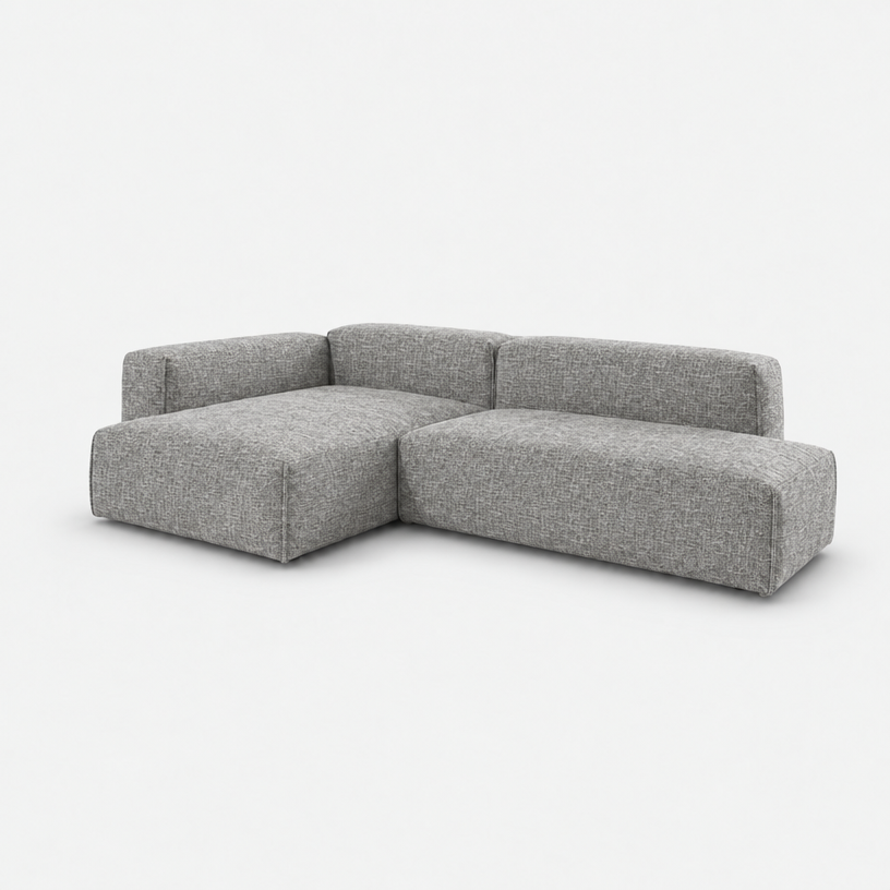 Float 4 Seater Open Chaise Sofa - Salt & Pepper Textured Weave, Left Hand - 3/4 view