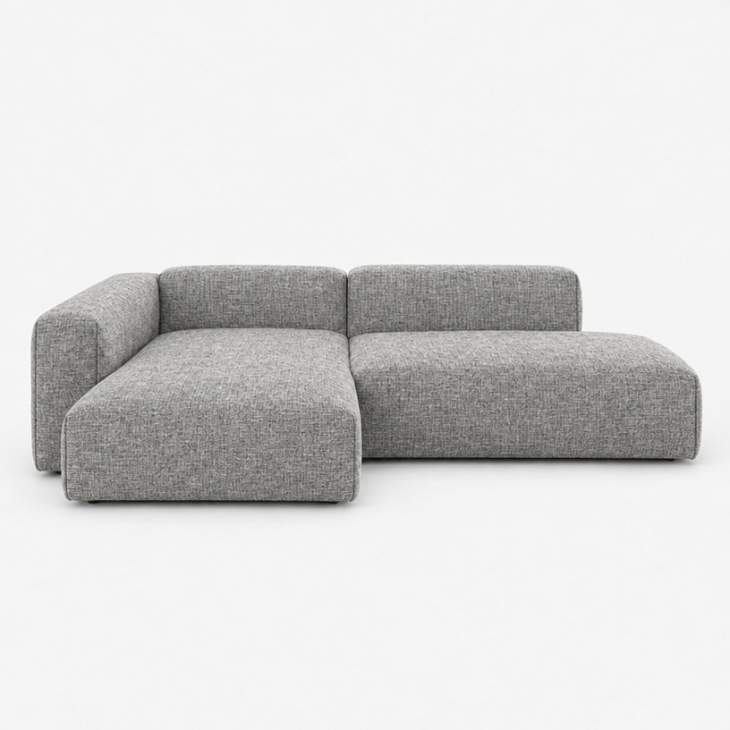 Float 4 Seater Open Chaise Sofa - Salt & Pepper Textured Weave, Left Hand - front