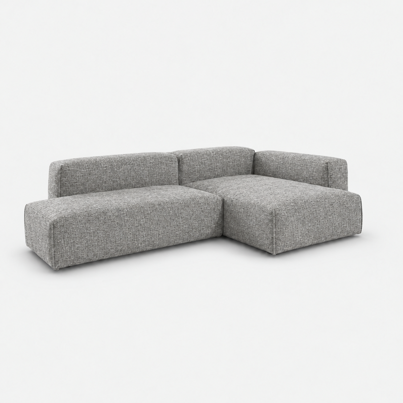 Float 4 Seater Open Chaise Sofa - Salt & Pepper Textured Weave, Right Hand - 3/4 view