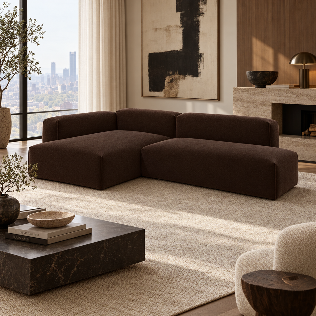Float 4 Seater Open Chaise Sofa - Mocha Chenille Weave - lifestyle