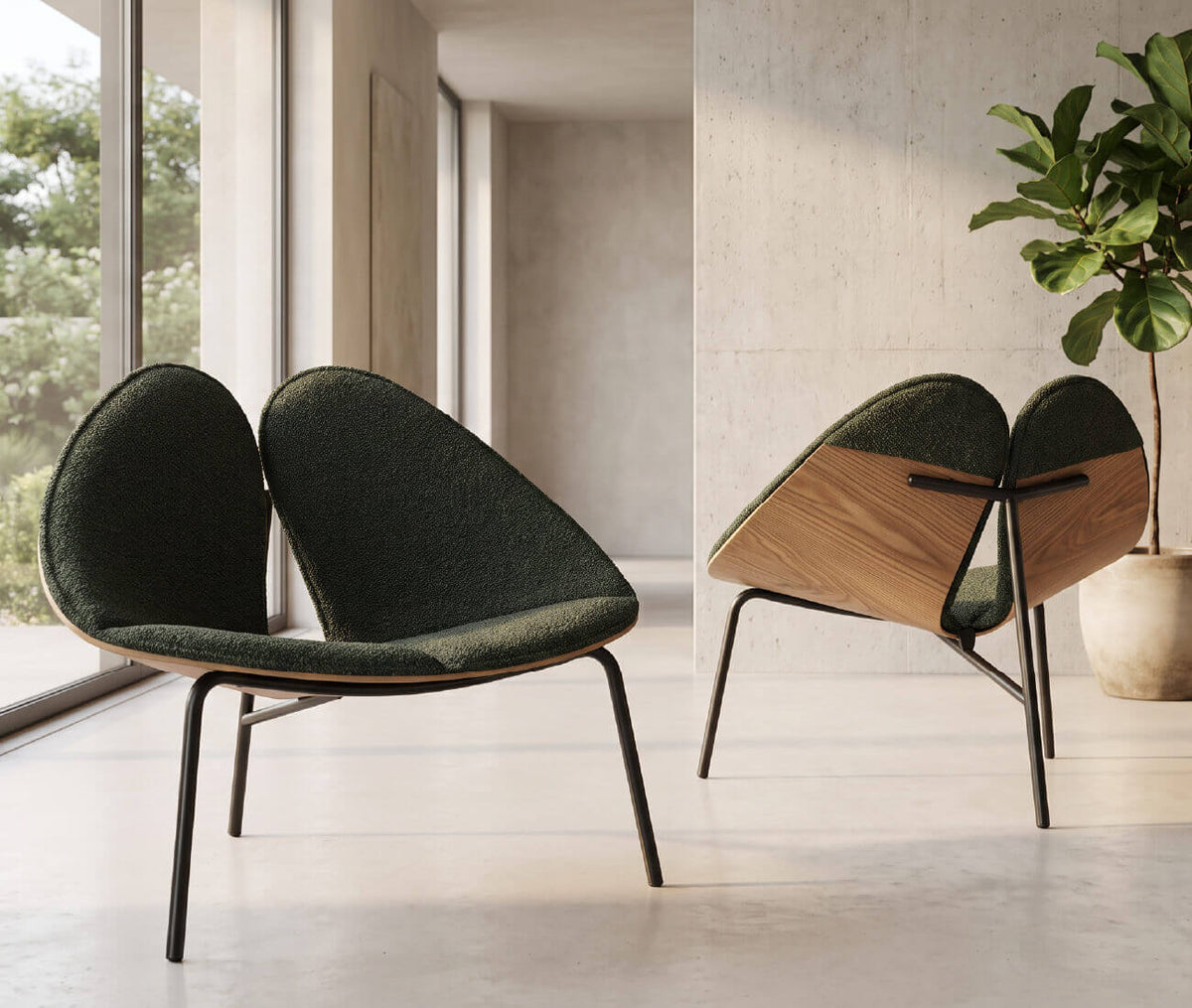 Cozmo Sofas - Gingko Walnut Chair - Ecru Boucle - Rear view