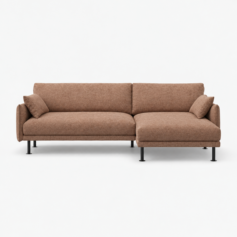 Rest 3 Seater Chaise Sofa - Mocha Chenille Weave, Black Legs, Right Hand - front
