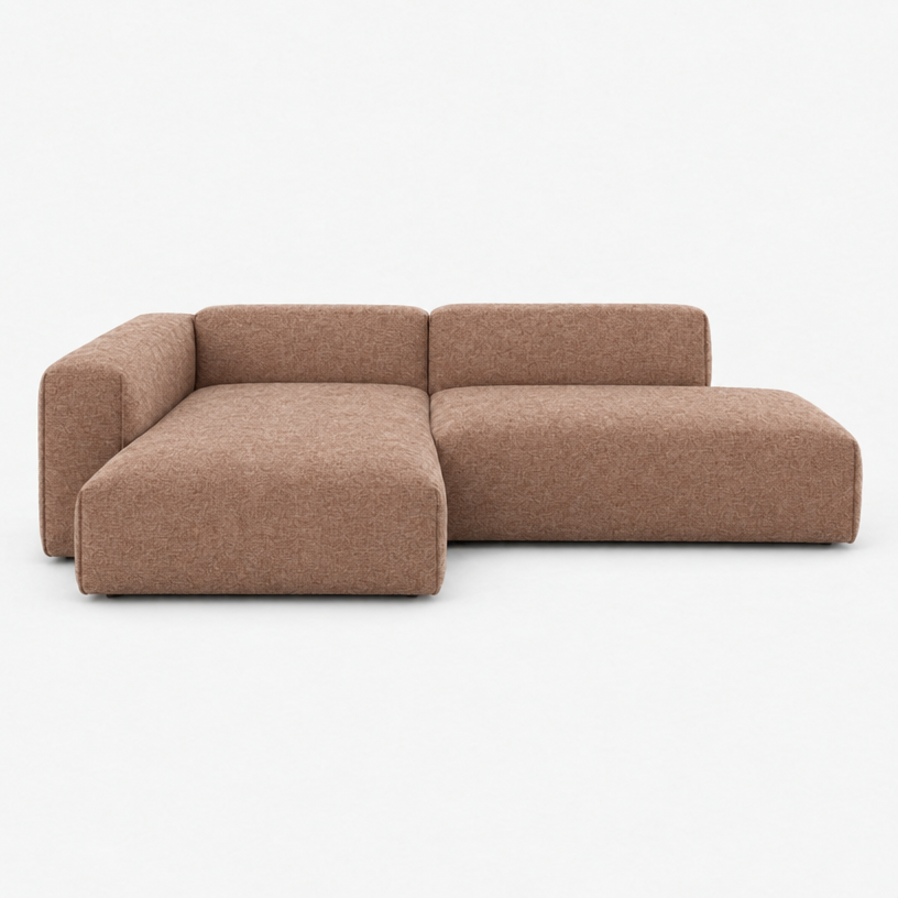Float 4 Seater Open Chaise Sofa - Mocha Chenille Weave, Left Hand - front