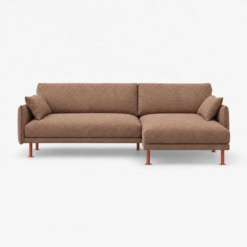 Rest 3 Seater Chaise Sofa - Mocha Chenille Weave, Brick Legs, Right Hand - front