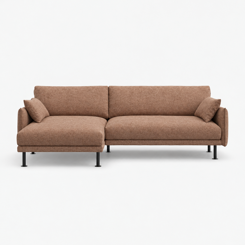 Rest 3 Seater Chaise Sofa - Mocha Chenille Weave, Black Legs, Left Hand - front