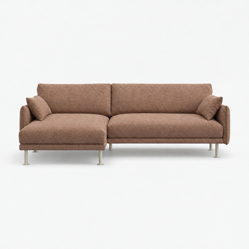 Rest 3 Seater Chaise Sofa - Mocha Chenille Weave, Off White Legs, Left Hand - front