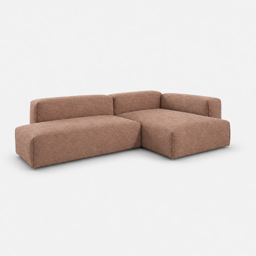 Float 4 Seater Open Chaise Sofa - Mocha Chenille Weave, Right Hand - 3/4 view