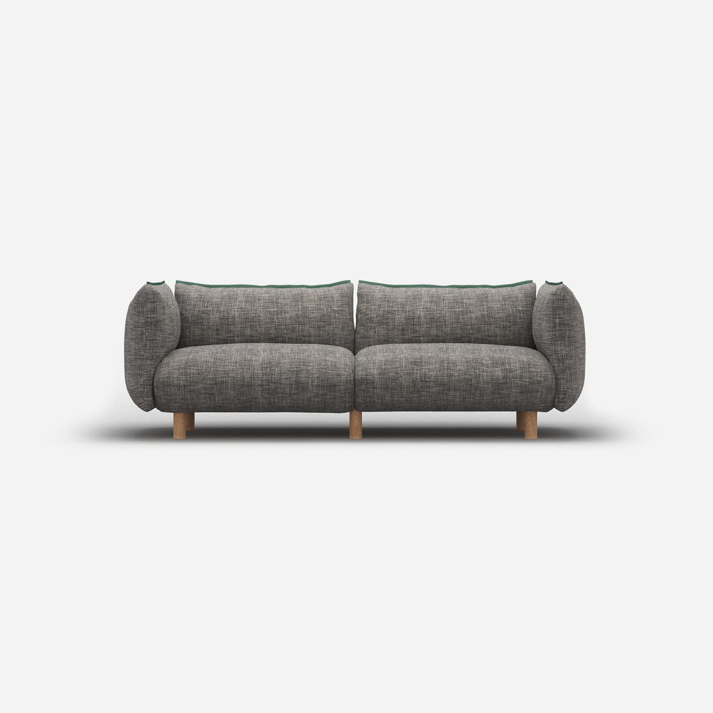 Pillow 3 Seater Sofa | Salt & Pepper Textured Weave | Green Trim