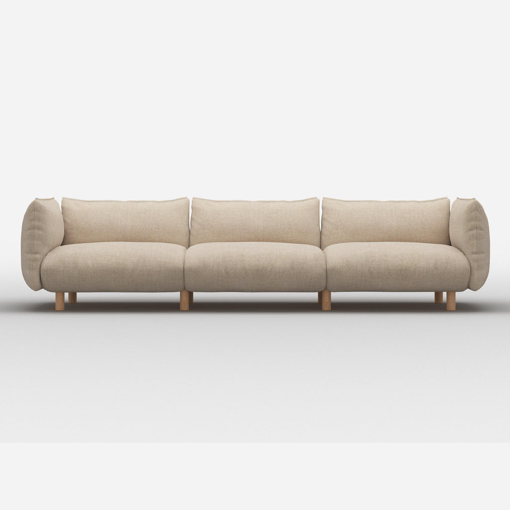 Pillow 5 Seater Sofa Textured Weave Natural Trim