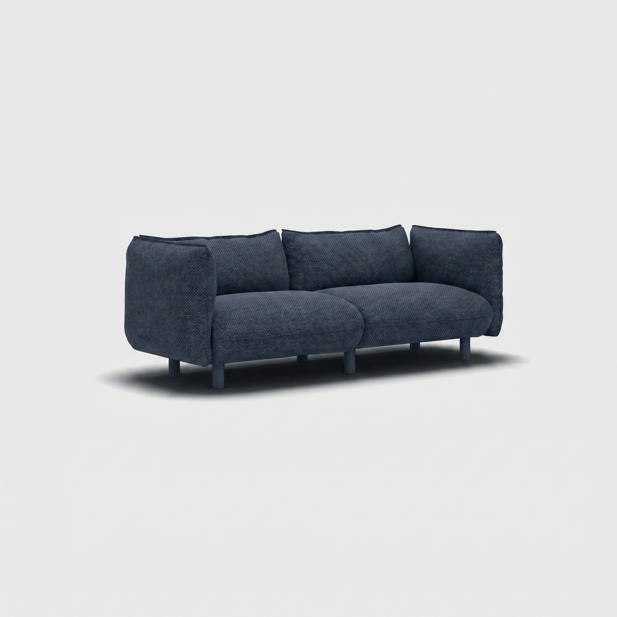 Cozmo Sofas - Pillow 3 Seater Sofa - Blue & Brown Textured Weave - Natural Legs - Rear angle view