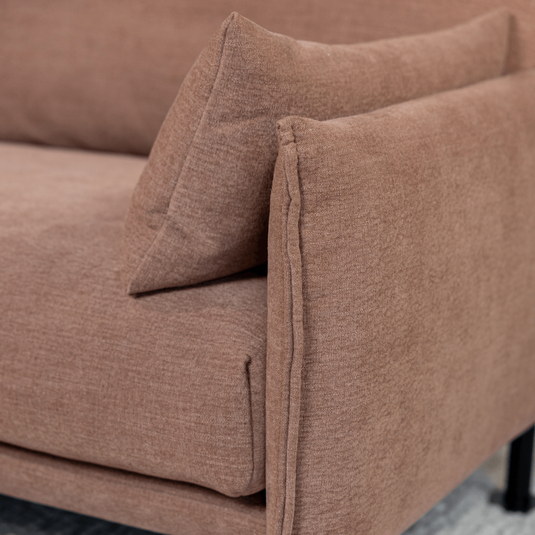 Cozmo Sofas - Rest 3 Seater RH Chaise Sofa - Ecru Boucle - Black Legs - Lifestyle view