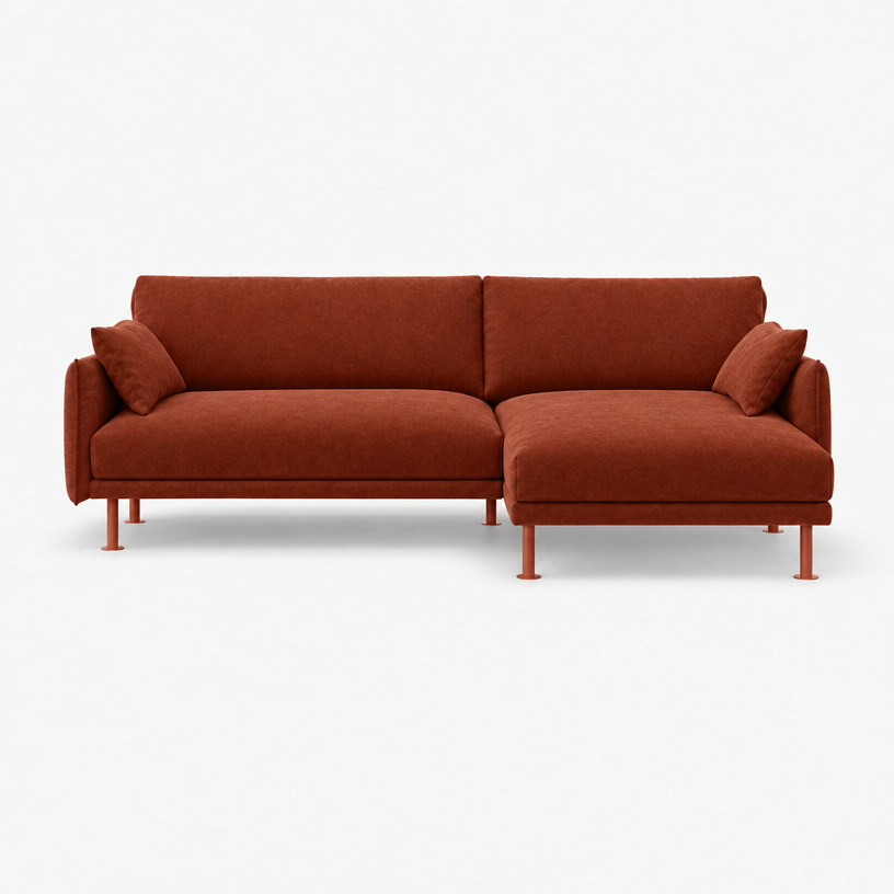 Rest 3 Seater Chaise Sofa - Rust Velvet, Brick Legs, Right Hand - front