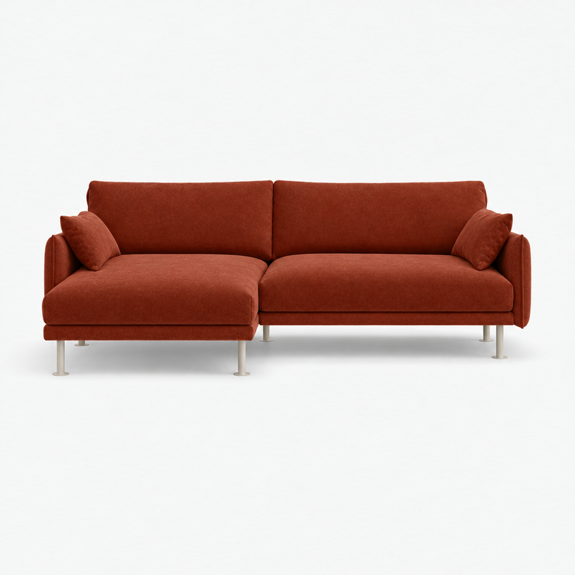 Rest 3 Seater Chaise Sofa - Rust Velvet, Off White Legs, Left Hand - front