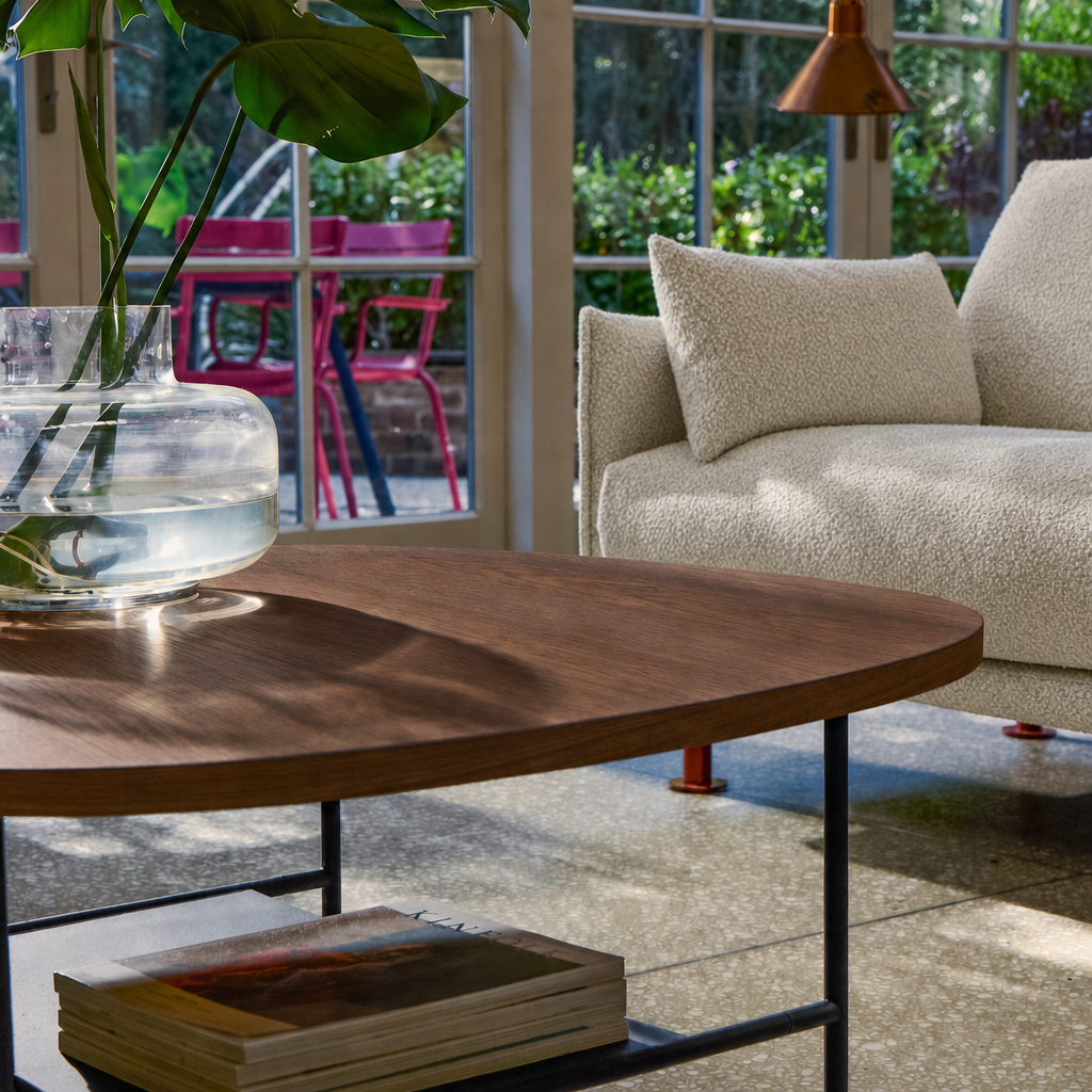 Cozmo Sofas - Squarish Coffee Table - Walnut - Lifestyle detail