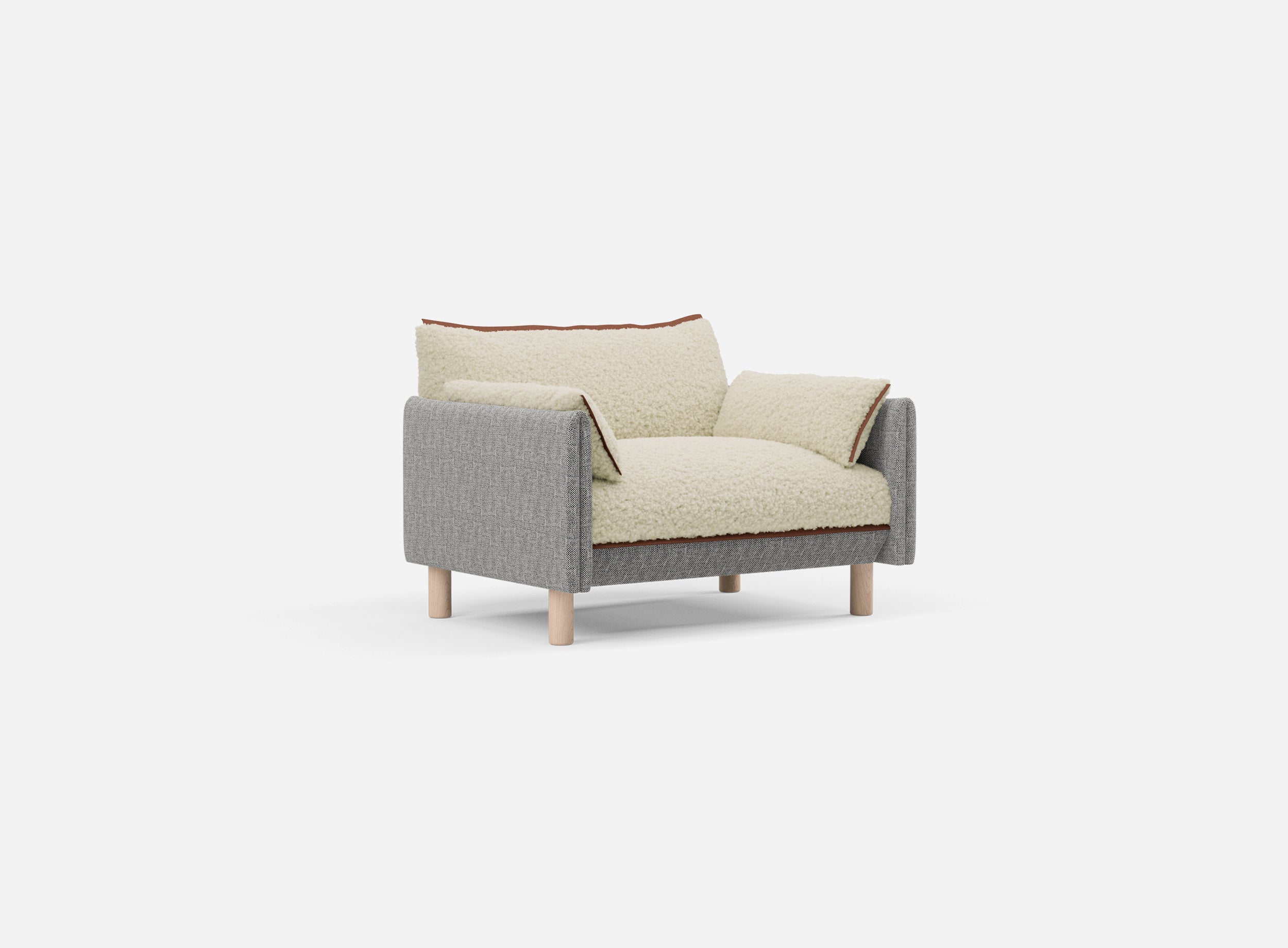 1.5 Seater Sofa | Textured Weave Salt & Pepper - Cozmo @ Cream Fleece Jacket | Brick Trim