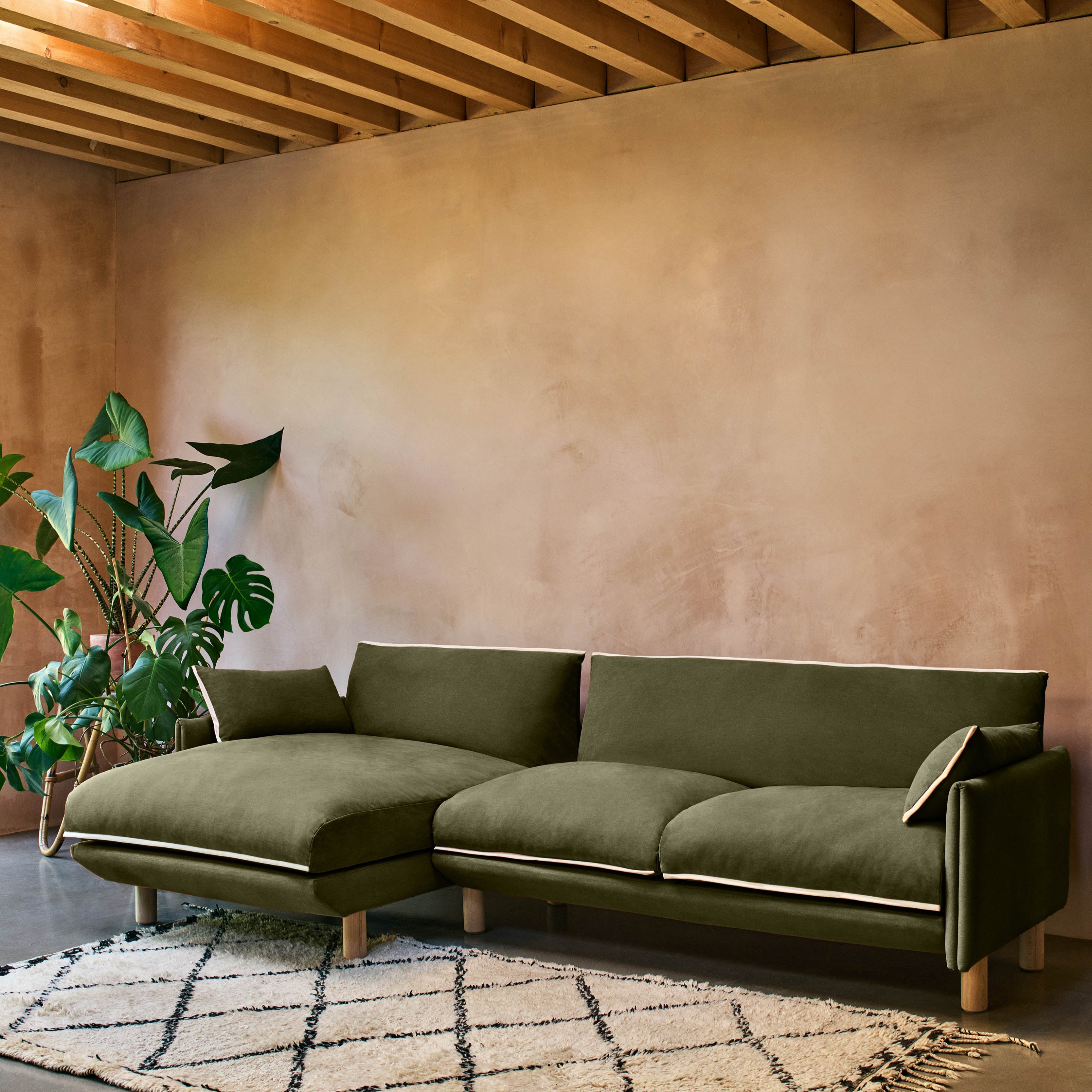 Cozy 4 Seater LH Chaise Sofa | Dark Green Velvet
