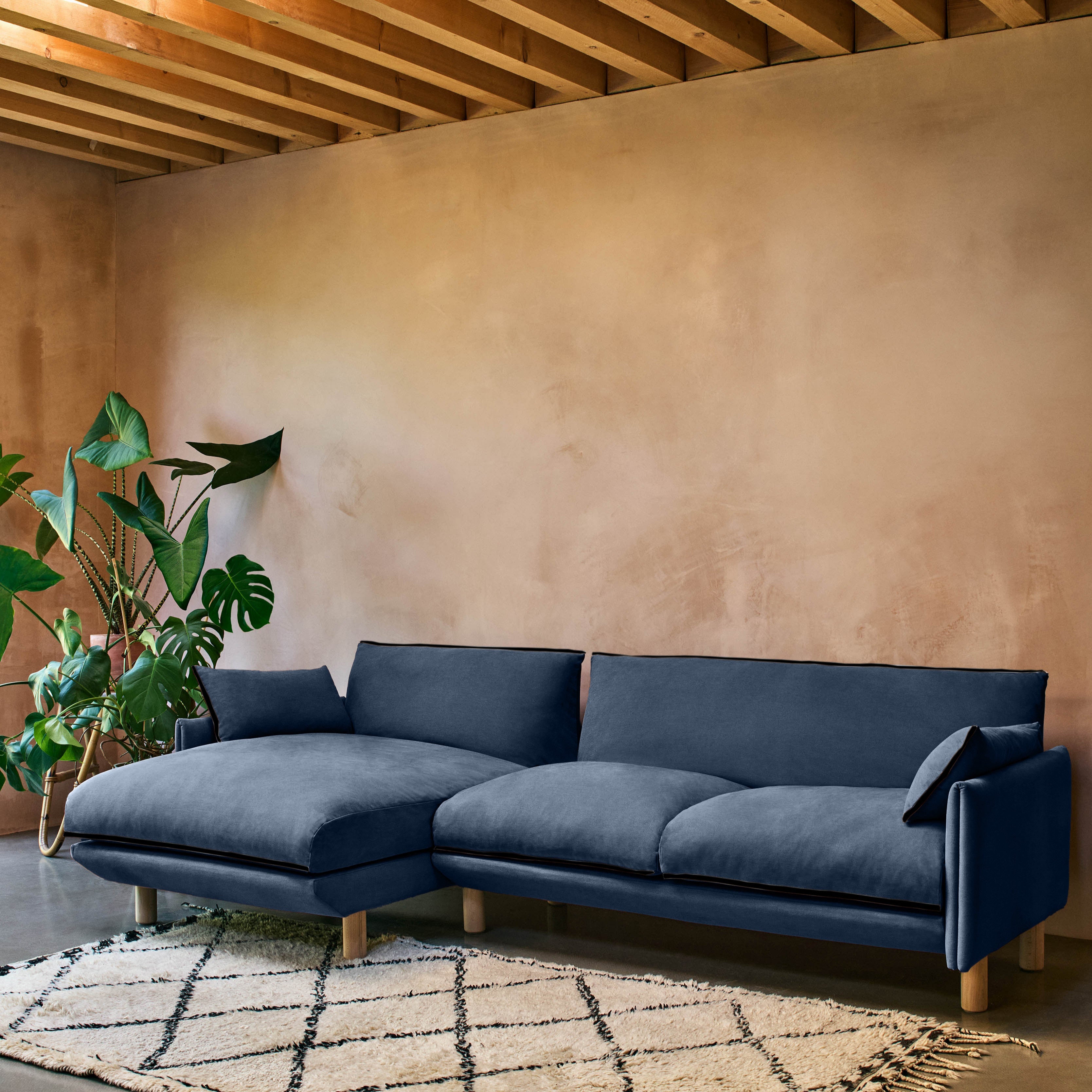 Cozy 4 Seater LH Chaise Sofa | Midnight Blue Velvet