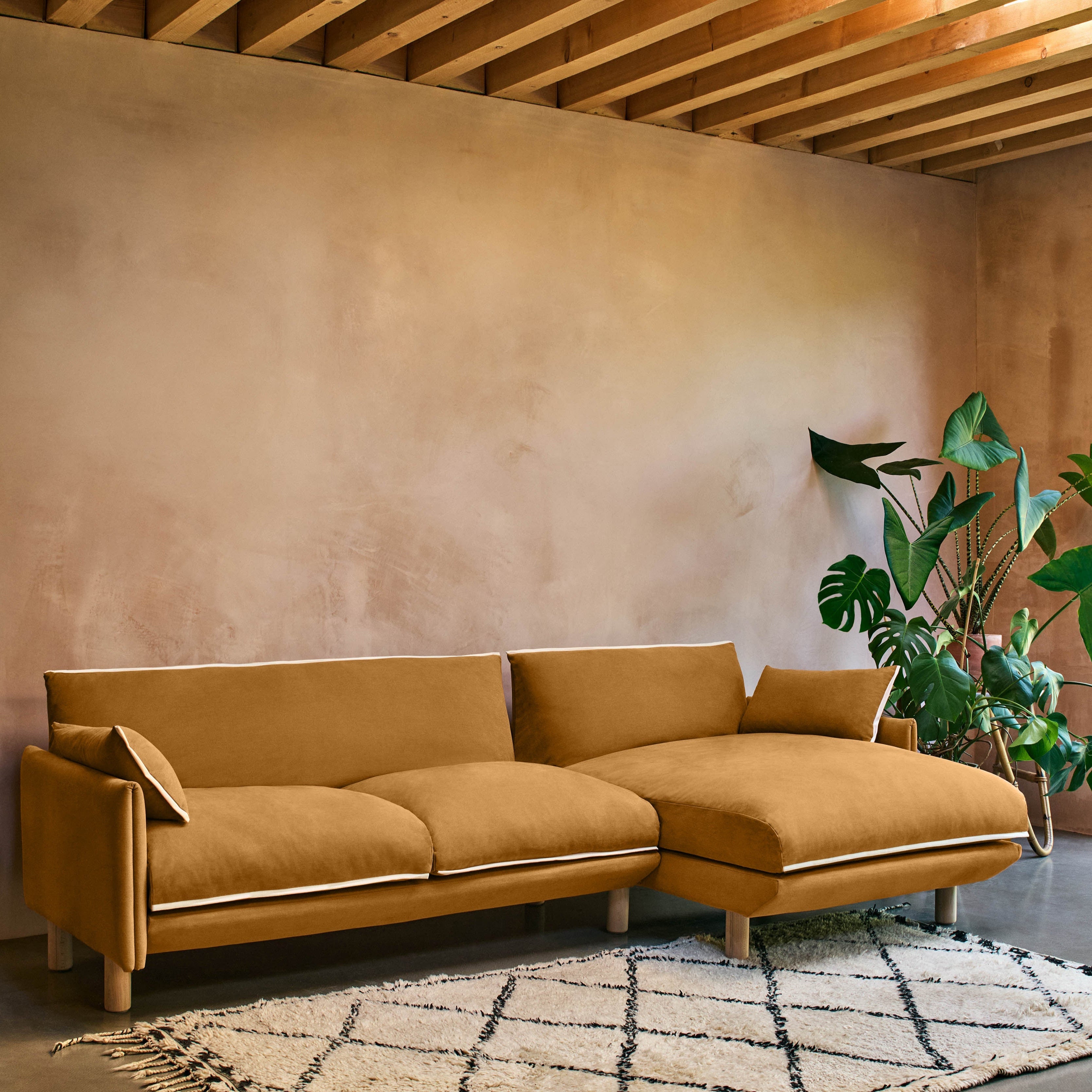 Cozy 4 Seater RH Chaise Sofa | Ochre Cotton