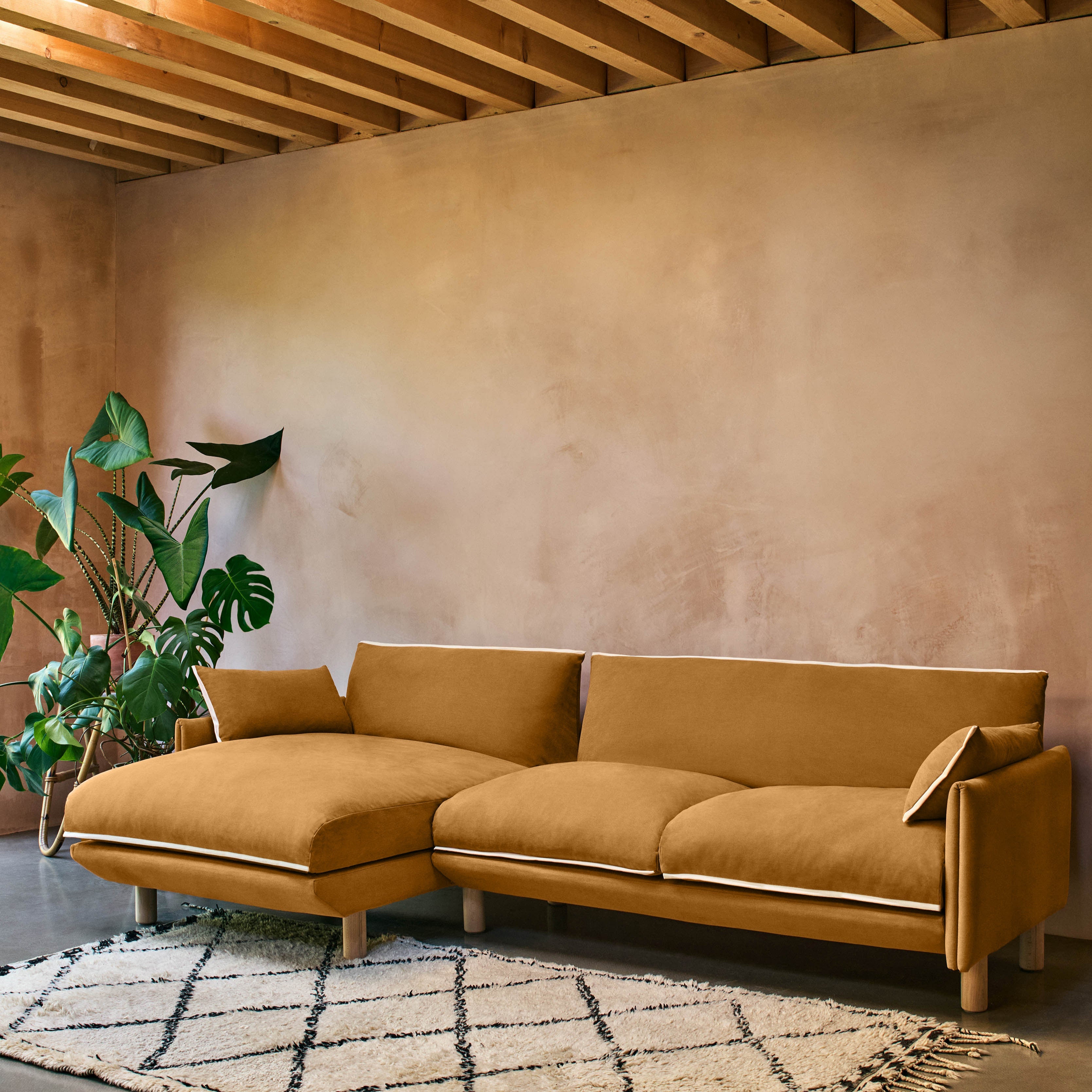 Cozy 4 Seater LH Chaise Sofa | Ochre Cotton