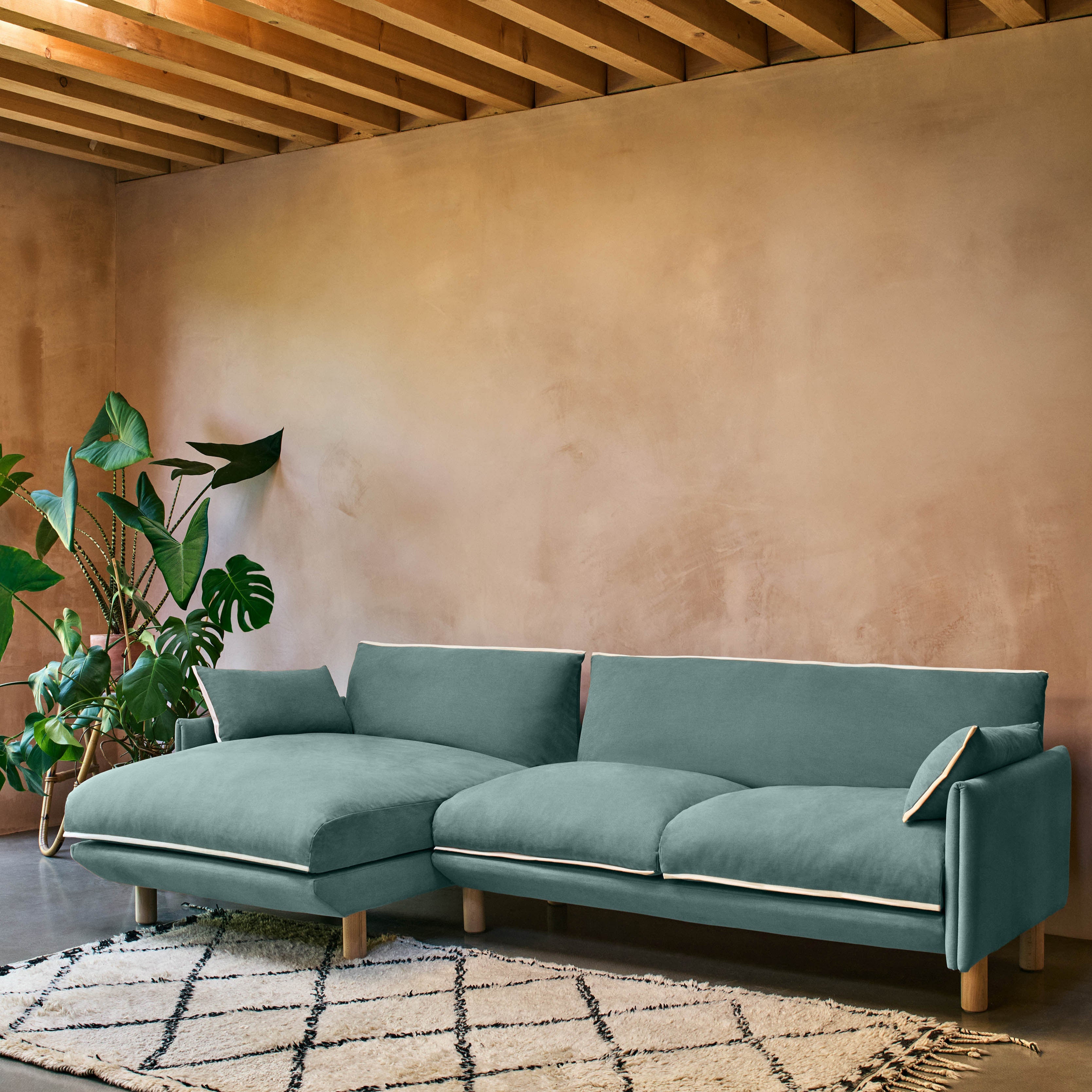 Cozy 4 Seater LH Chaise Sofa | Sage Cotton