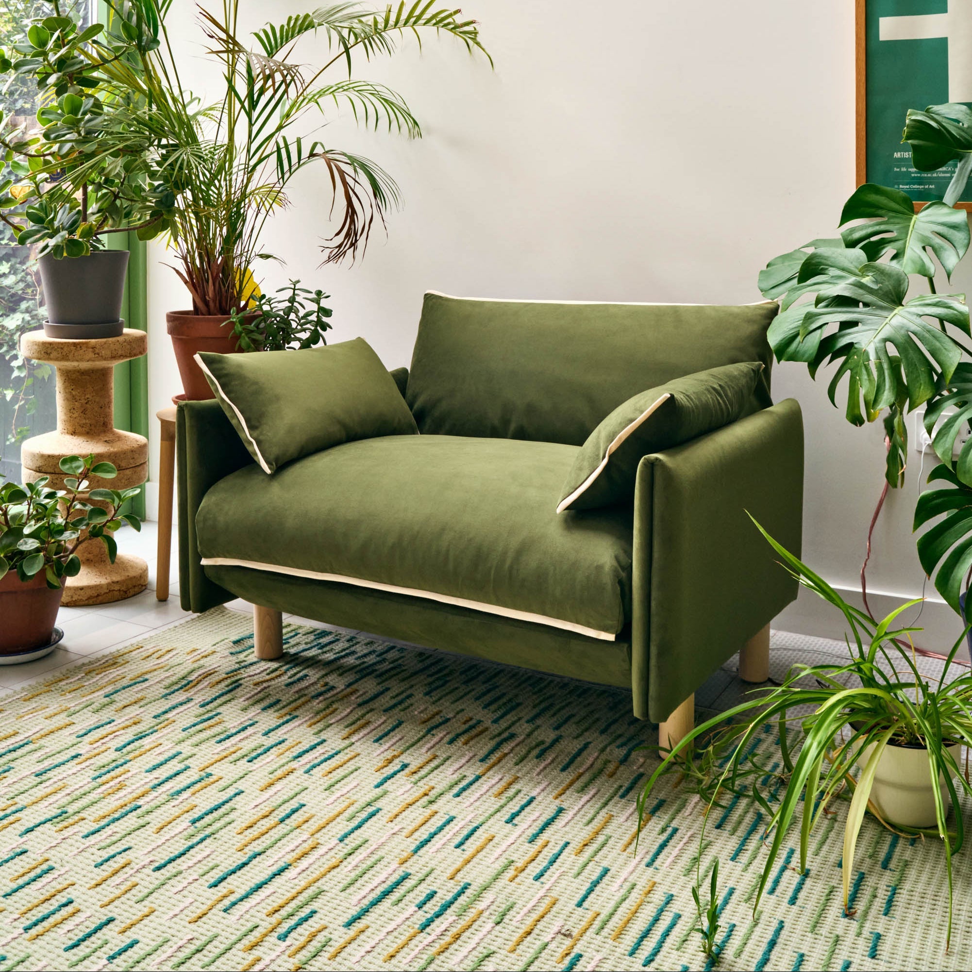 Cozy 1.5 Seater Sofa | Dark Green Velvet