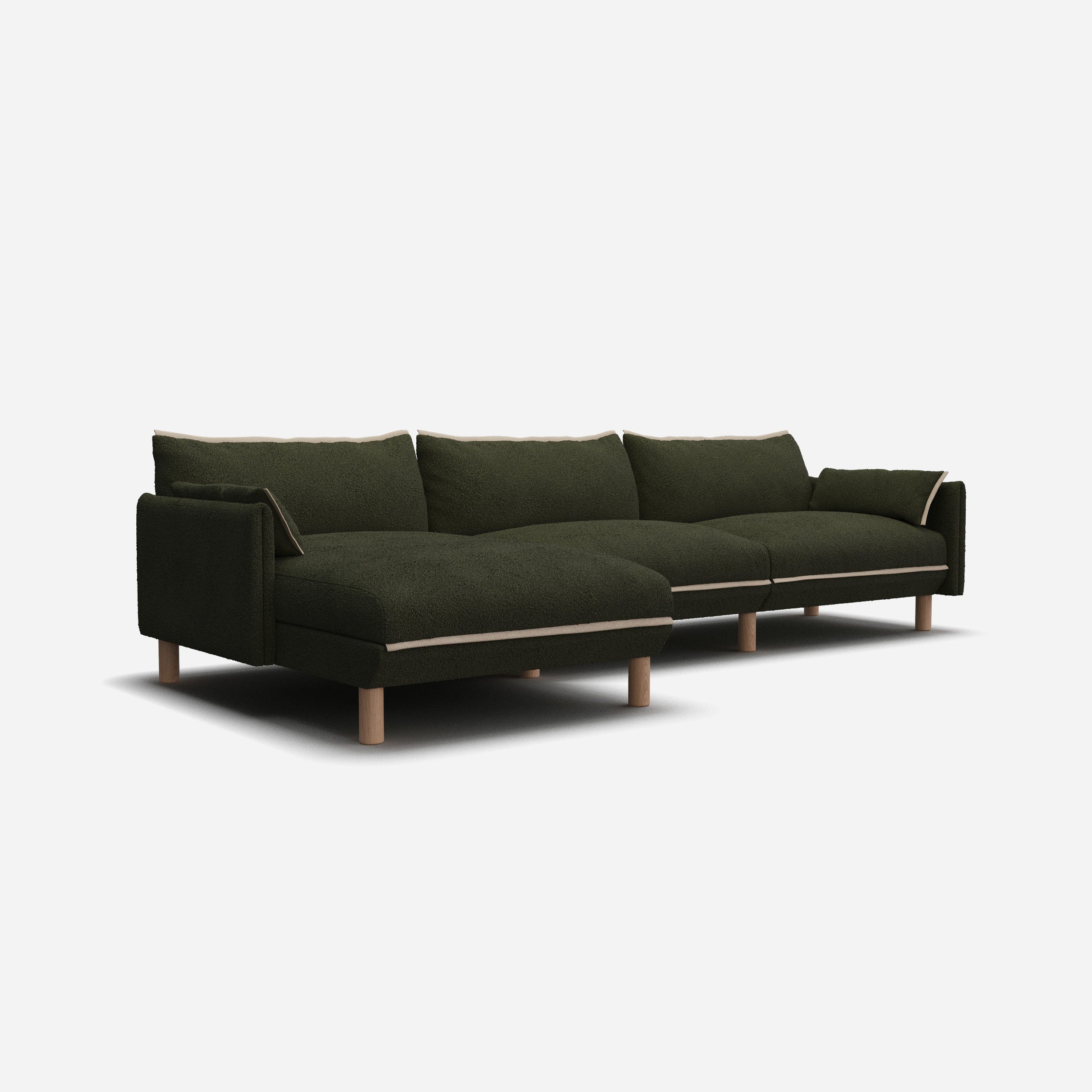 Cozy 5 Seater LH Chaise Sofa | Green Boucle II