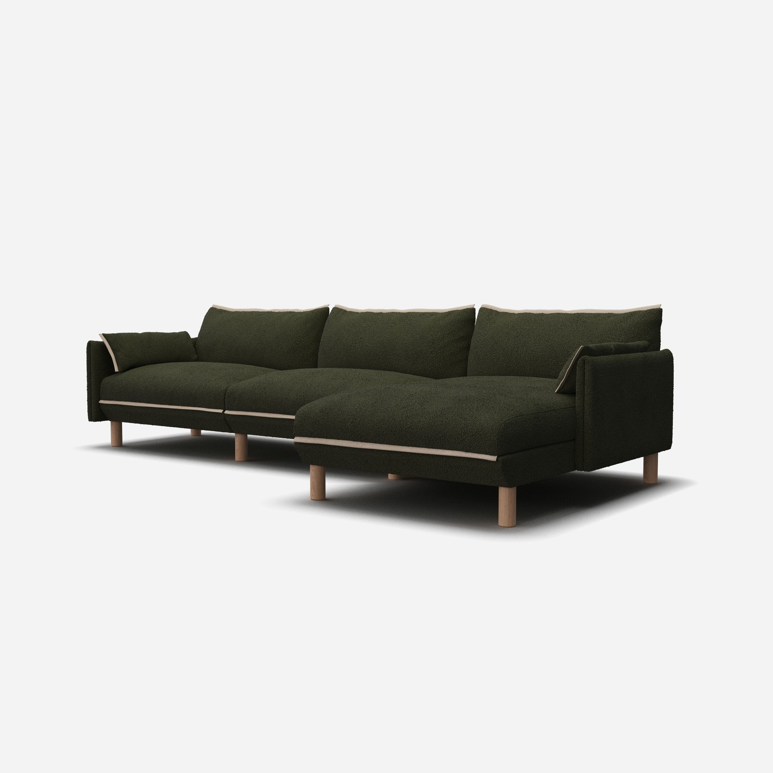 Cozy 5 Seater RH Chaise Sofa | Green Boucle II
