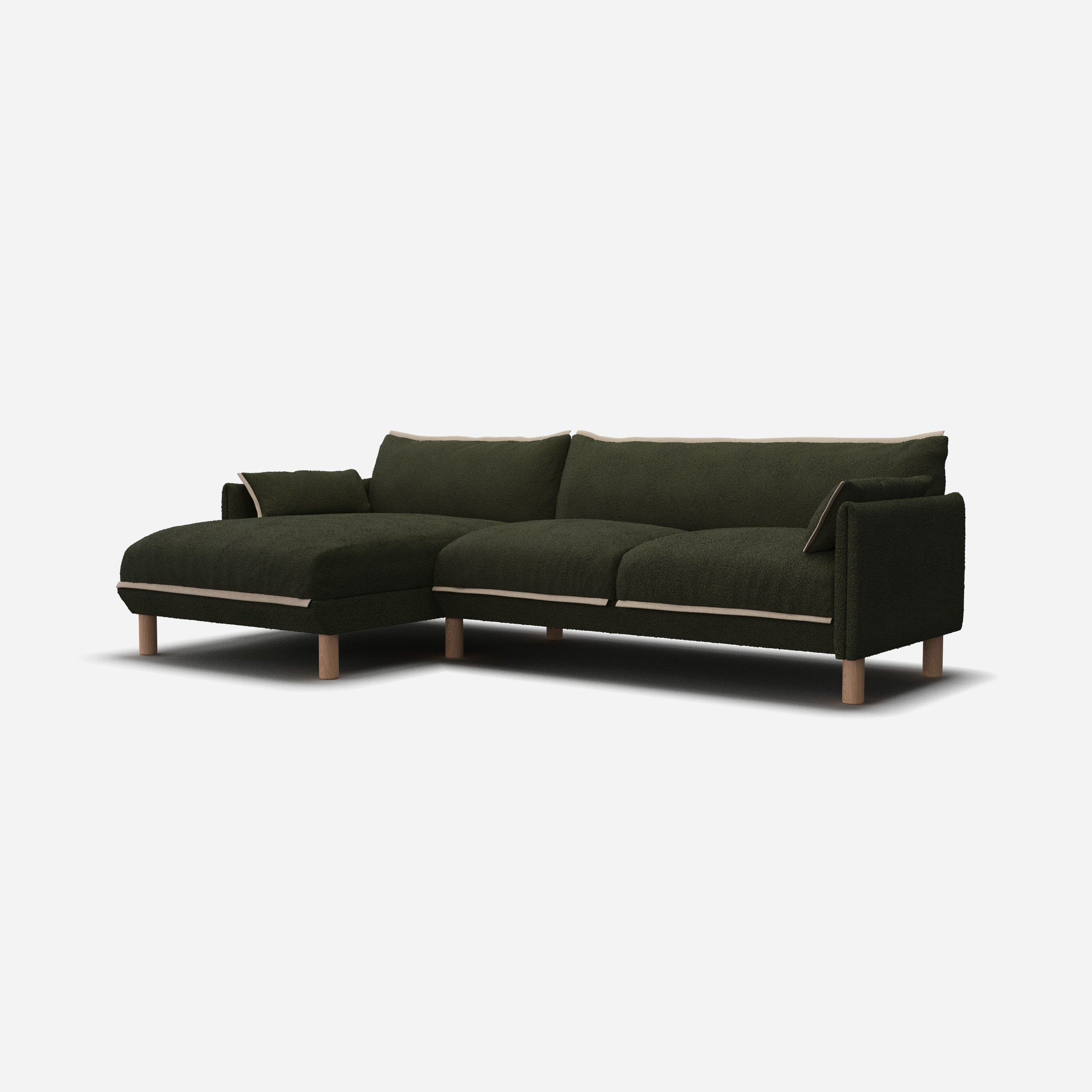 Cozy 4 Seater LH Chaise Sofa | Green Boucle II