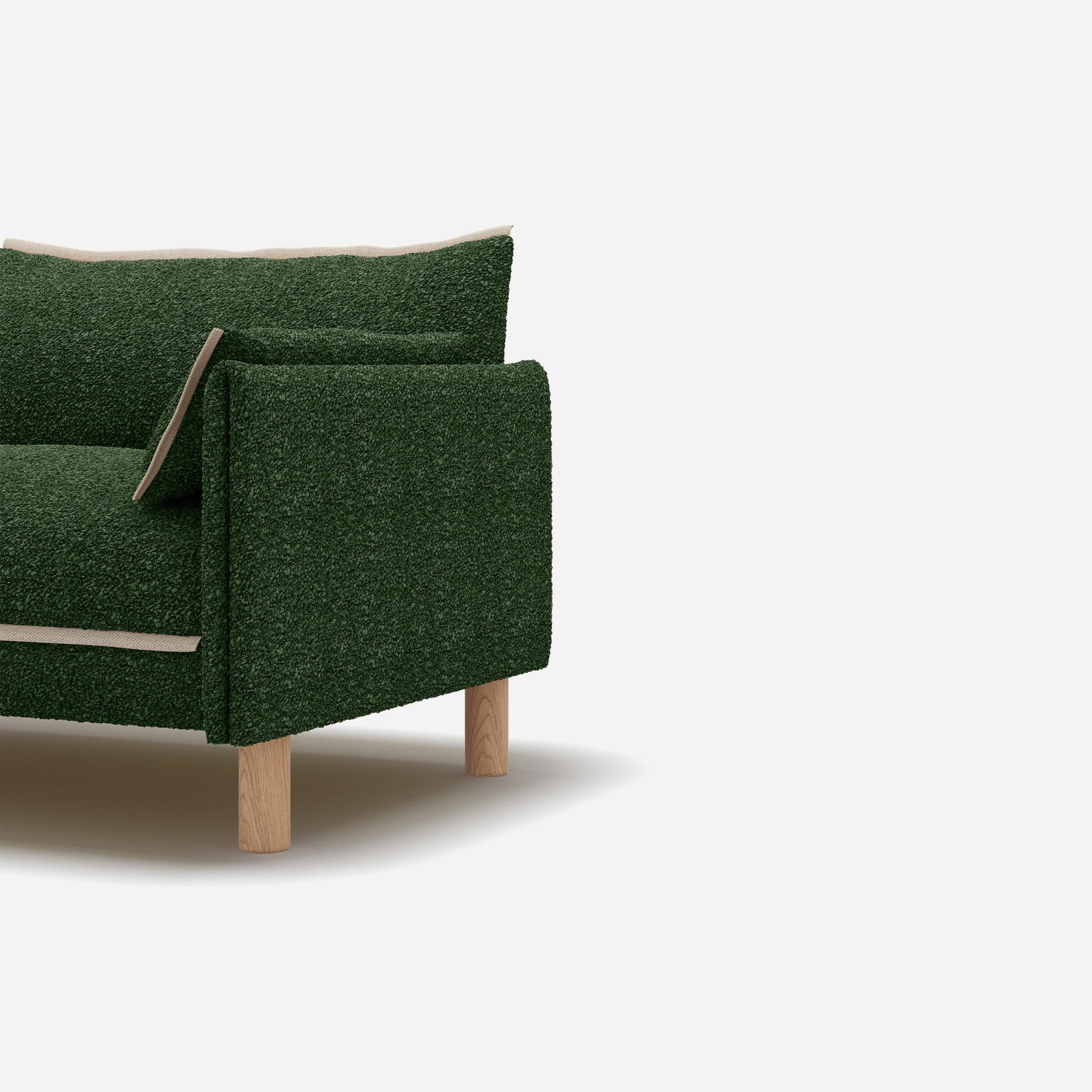 Cozy 3 Seater RH Chaise Sofa | Green Boucle