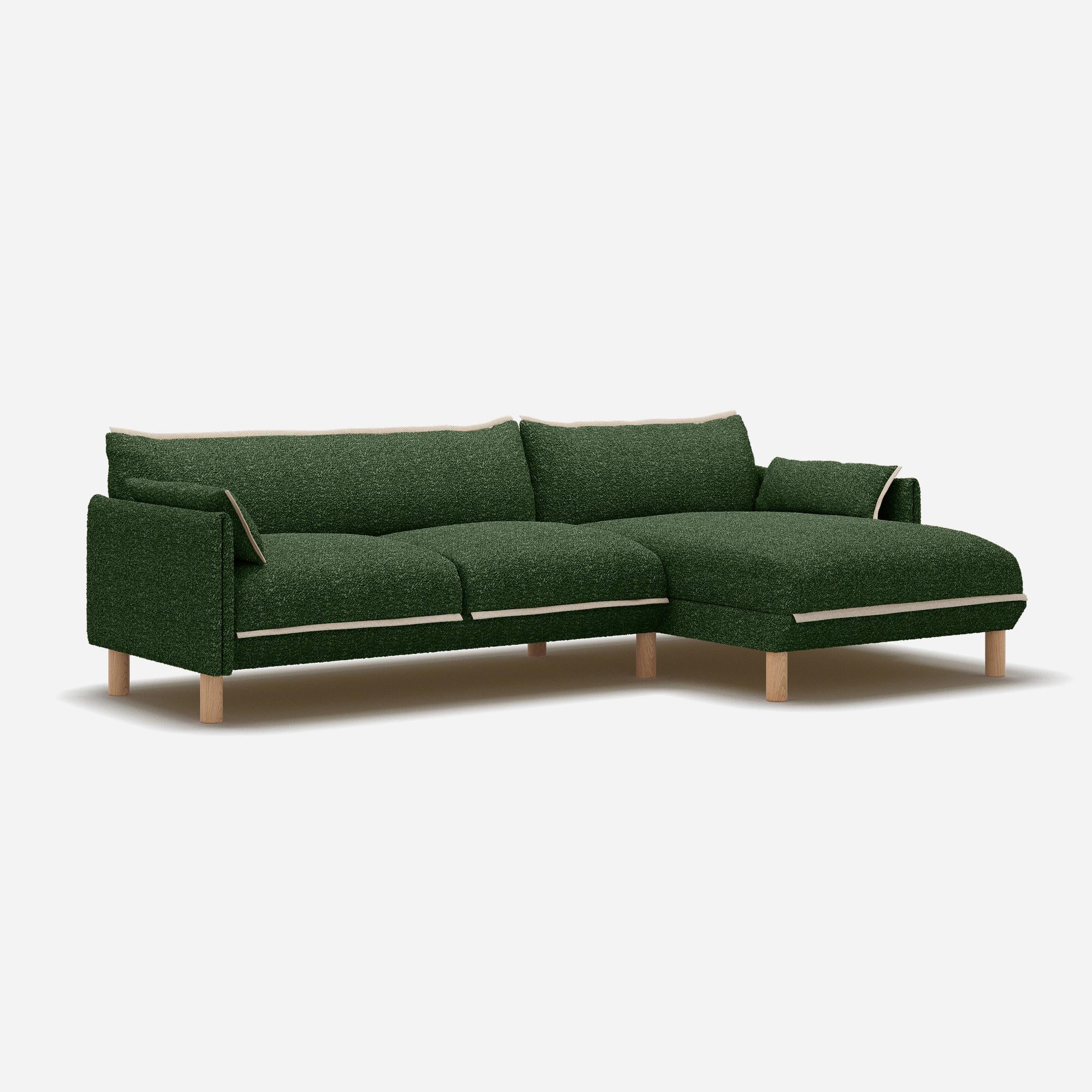 Cozy 4 Seater RH Chaise Sofa | Green Boucle
