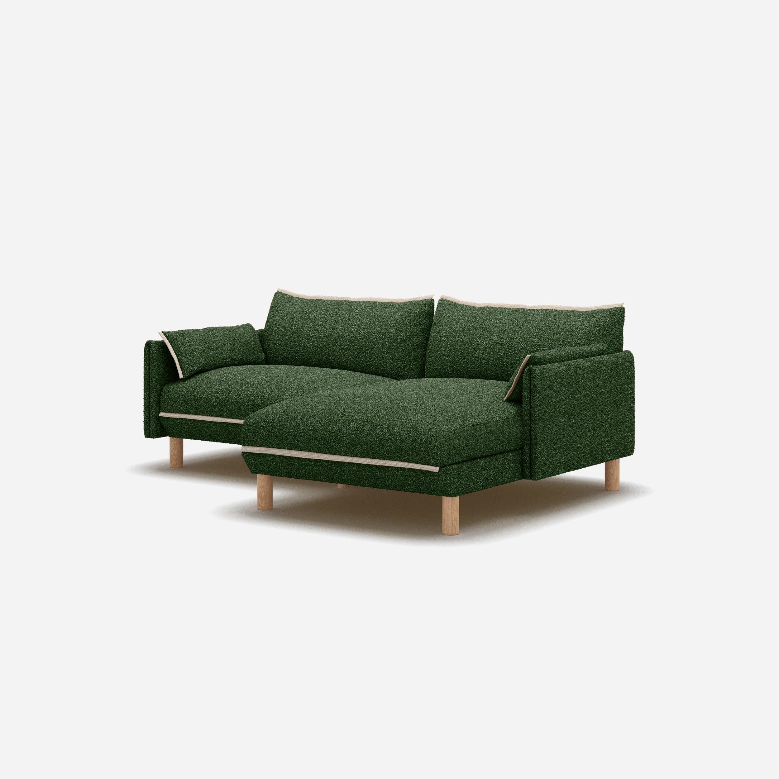 Cozy 3 Seater RH Chaise Sofa | Green Boucle