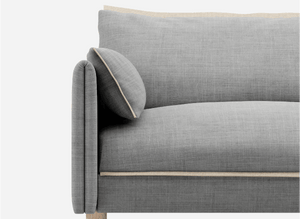 1 seater cozmo sofa Weave light gray with weave light gray jacket front half view @ Light Grey Weave Jacket | Natural Trim