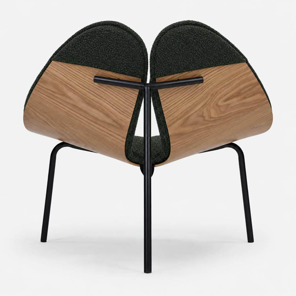 Cozmo Sofas - Gingko Oak Chair - Green Boucle II - Side angle view