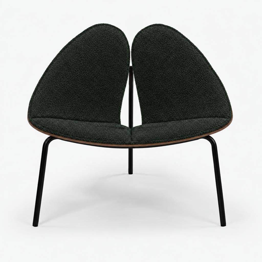 Cozmo Sofas - Gingko Walnut Chair - Green Boucle II - Front view