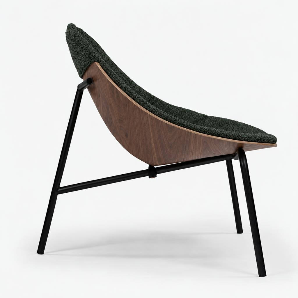 Cozmo Sofas - Gingko Walnut Chair - Green Boucle II - Detail view