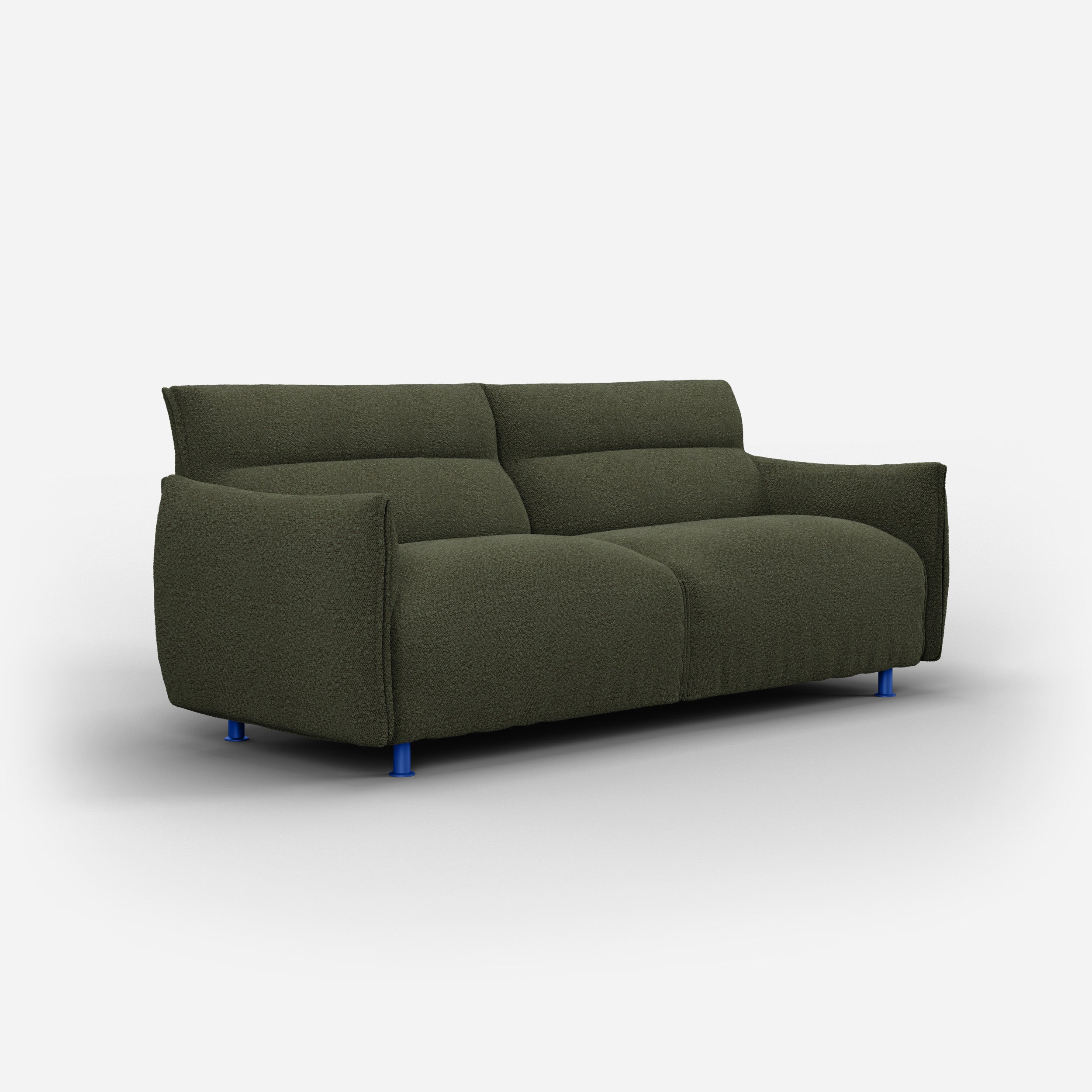 Cozmo Sofas - Hug 3 Seater Sofa (regular) - Green Boucle II - Cobalt Blue Legs - Side angle view