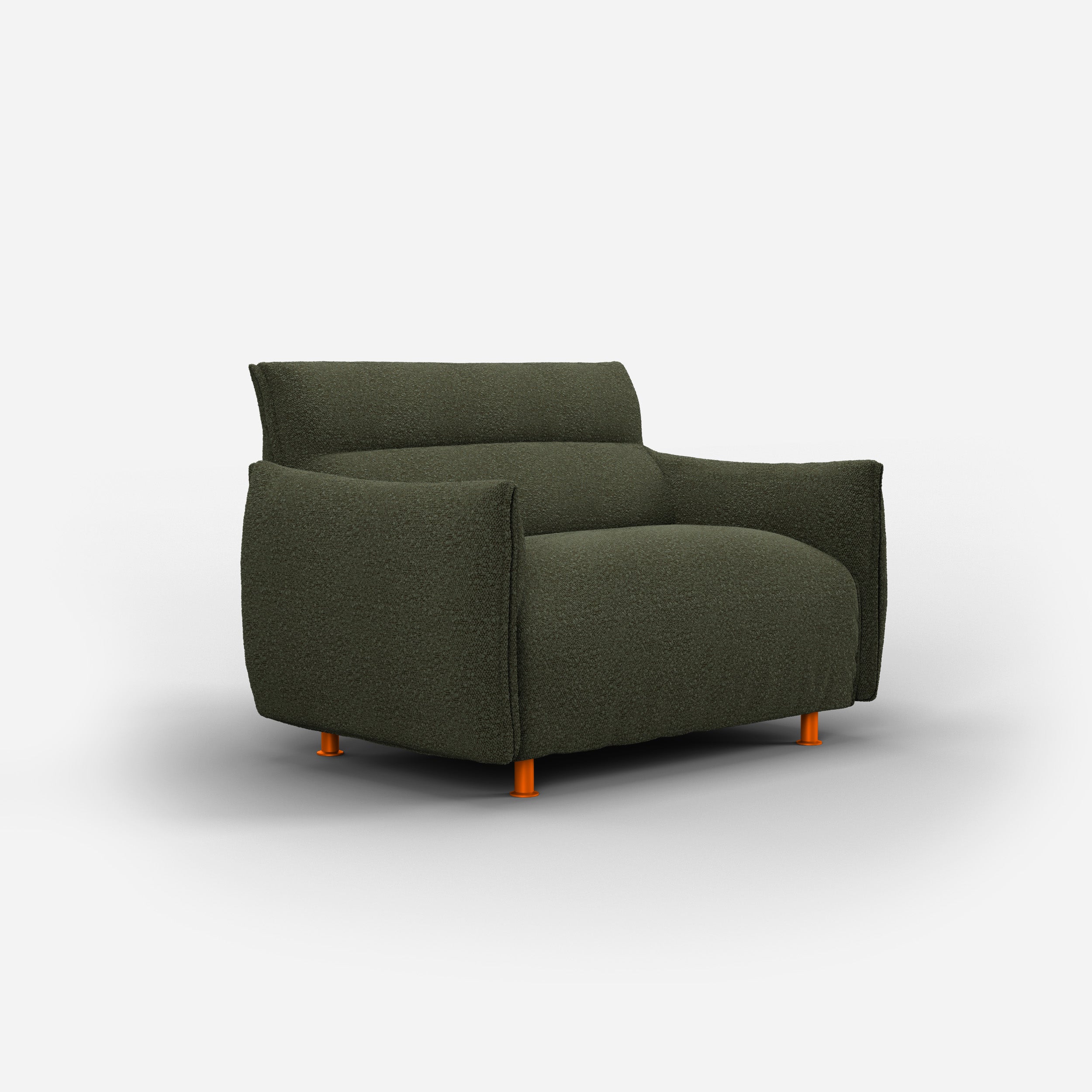 Cozmo Sofas - Hug 1.5 Seater Sofa (wide) - Green Boucle II - Brick Legs - Side angle view