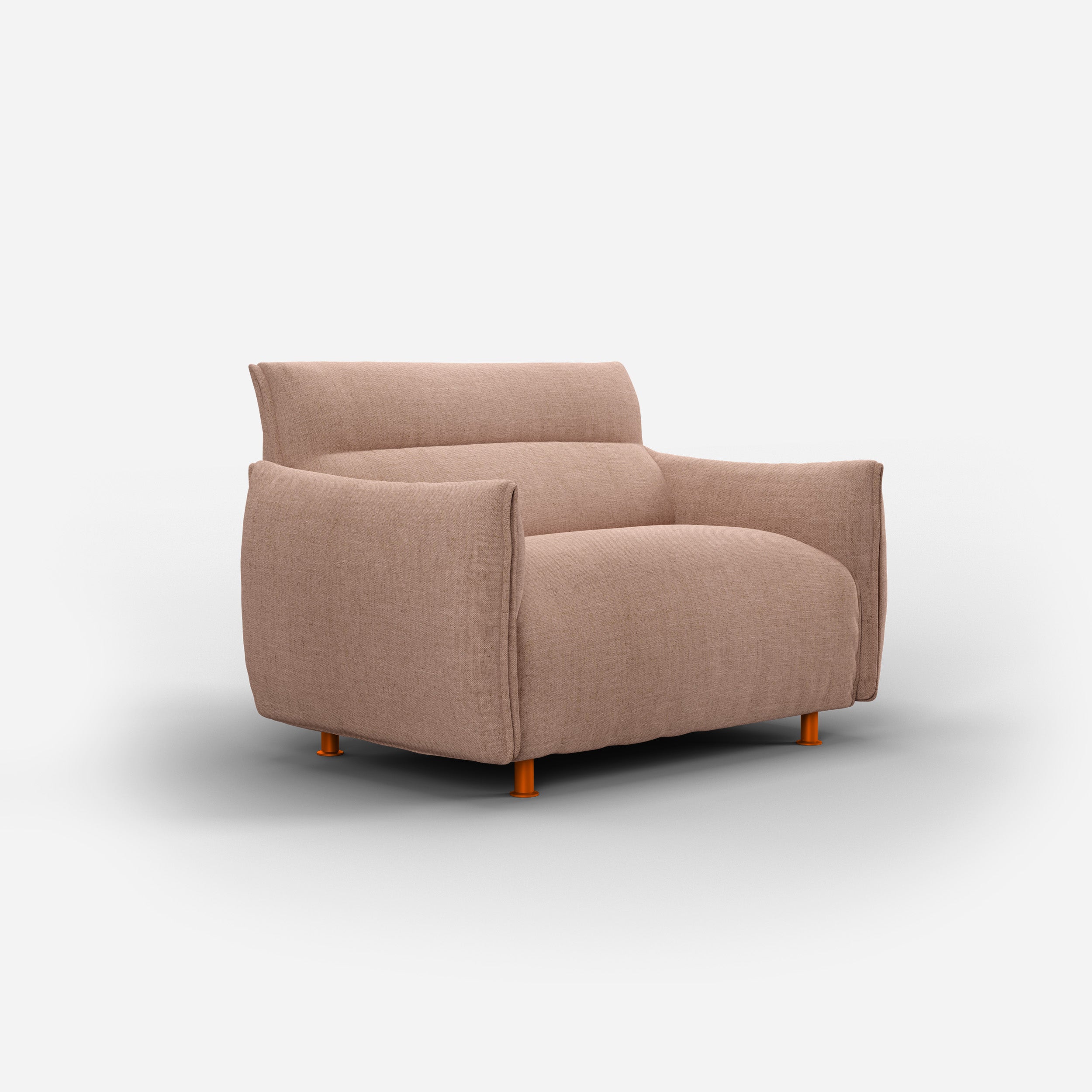 Cozmo Sofas - Hug 1.5 Seater Sofa (wide) - Mocha Chenille Weave - Brick Legs - Side angle view