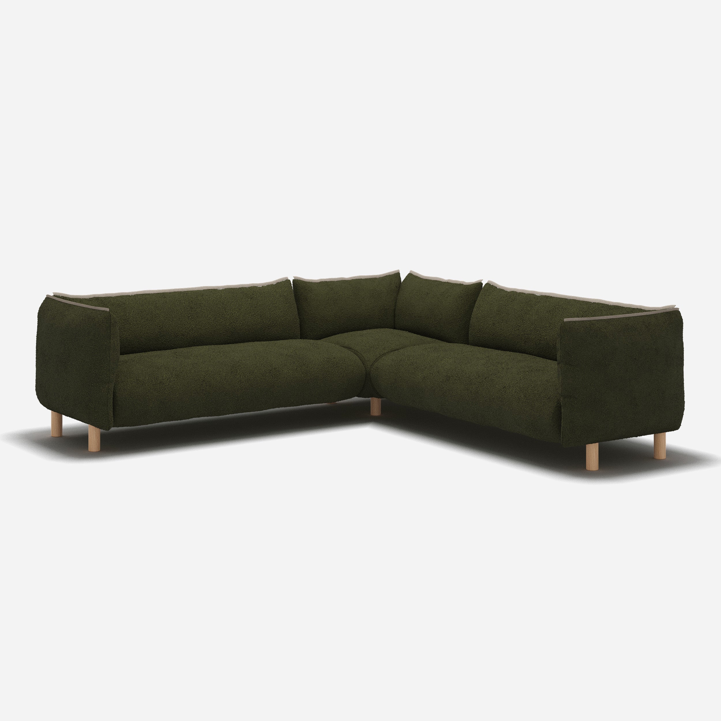 Pillow Large Even-Sided Corner Sofa | Green Boucle II